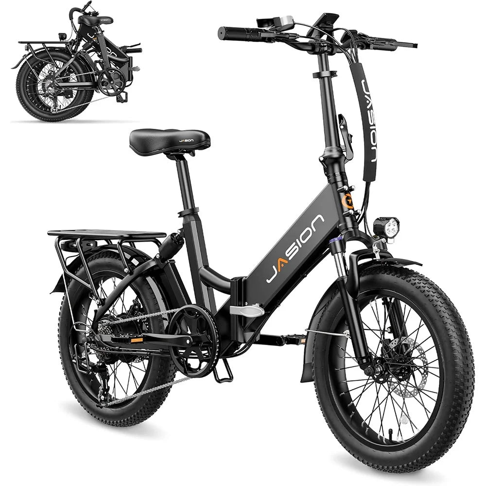 Jasion EB7 ST 2.0 Electric Bike Adults, Foldable Ebike with 480Wh Removable Battery, Step-Thru 20" Fat Tire Electric Bicycle, Dual Suspension E-Bike